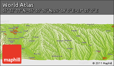 Physical Panoramic Map of the Area around 46° 26' 14" N, 27° 16' 29" E