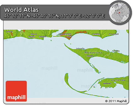 Physical 3D Map of the Area around 46° 26' 14" N, 31° 31' 29" E