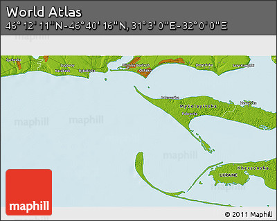 Physical 3D Map of the Area around 46° 26' 14" N, 31° 31' 29" E