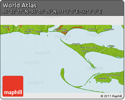 Physical 3D Map of the Area around 46° 26' 14" N, 31° 31' 29" E