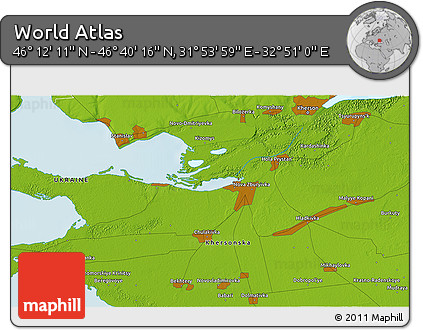 Physical 3D Map of the Area around 46° 26' 14" N, 32° 22' 30" E
