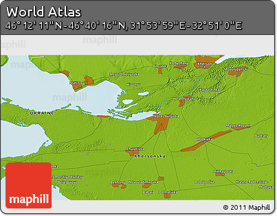 Physical 3D Map of the Area around 46° 26' 14" N, 32° 22' 30" E