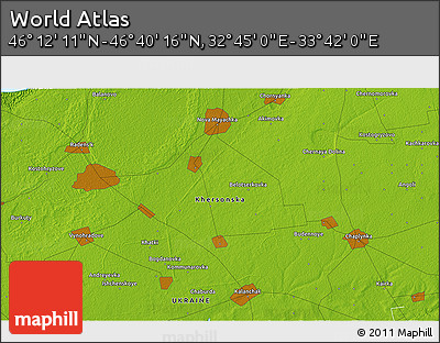 Physical 3D Map of the Area around 46° 26' 14" N, 33° 13' 30" E
