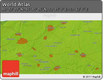 Physical 3D Map of the Area around 46° 26' 14" N, 33° 13' 30" E