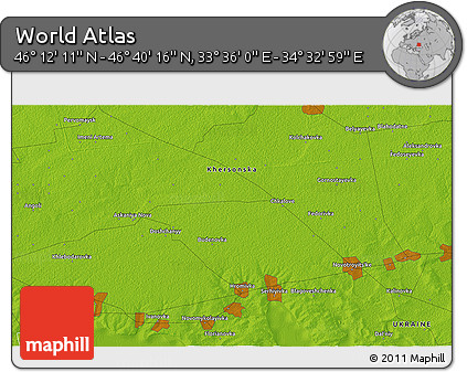 Physical 3D Map of the Area around 46° 26' 14" N, 34° 4' 30" E