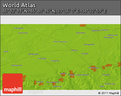 Physical 3D Map of the Area around 46° 26' 14" N, 34° 4' 30" E