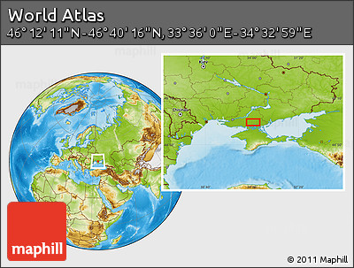 Physical Location Map of the Area around 46° 26' 14" N, 34° 4' 30" E