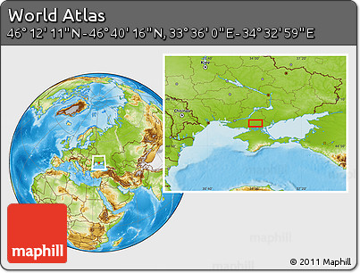 Physical Location Map of the Area around 46° 26' 14" N, 34° 4' 30" E