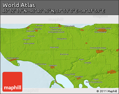 Physical 3D Map of the Area around 46° 26' 14" N, 38° 19' 30" E