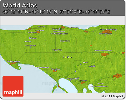 Physical 3D Map of the Area around 46° 26' 14" N, 38° 19' 30" E