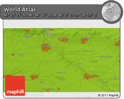 Physical 3D Map of the Area around 46° 26' 14" N, 39° 10' 29" E