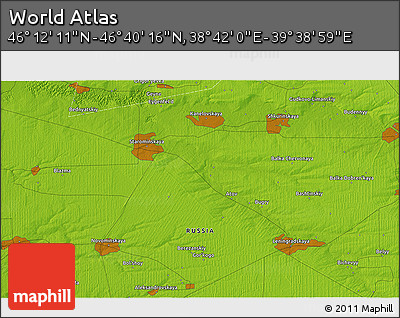 Physical 3D Map of the Area around 46° 26' 14" N, 39° 10' 29" E