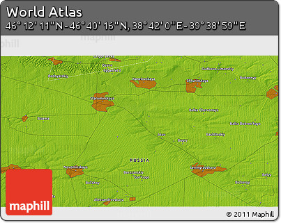 Physical 3D Map of the Area around 46° 26' 14" N, 39° 10' 29" E