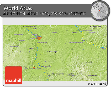 Physical 3D Map of the Area around 46° 26' 14" N, 3° 28' 30" E