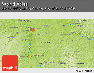 Physical 3D Map of the Area around 46° 26' 14" N, 3° 28' 30" E