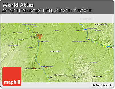 Physical 3D Map of the Area around 46° 26' 14" N, 3° 28' 30" E