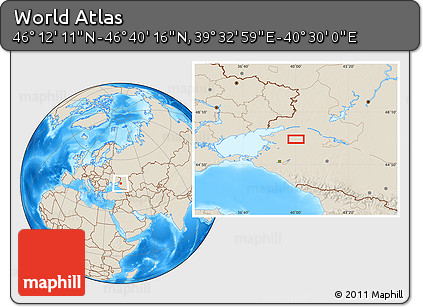Shaded Relief Location Map of the Area around 46° 26' 14" N, 40° 1' 29" E