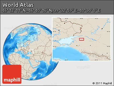 Shaded Relief Location Map of the Area around 46° 26' 14" N, 40° 1' 29" E