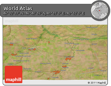 Satellite 3D Map of the Area around 46° 26' 14" N, 41° 43' 30" E