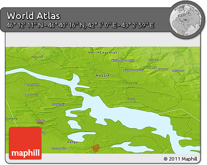 Physical 3D Map of the Area around 46° 26' 14" N, 42° 34' 30" E