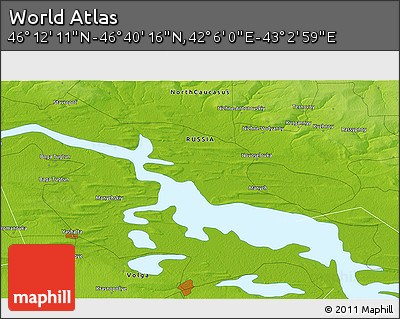 Physical 3D Map of the Area around 46° 26' 14" N, 42° 34' 30" E