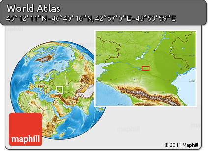 Physical Location Map of the Area around 46° 26' 14" N, 43° 25' 29" E