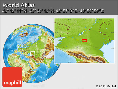 Physical Location Map of the Area around 46° 26' 14" N, 43° 25' 29" E