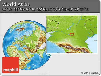 Physical Location Map of the Area around 46° 26' 14" N, 43° 25' 29" E