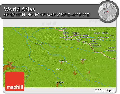 Physical 3D Map of the Area around 46° 26' 14" N, 48° 31' 29" E
