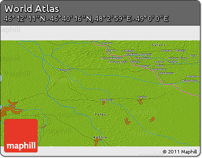 Physical 3D Map of the Area around 46° 26' 14" N, 48° 31' 29" E