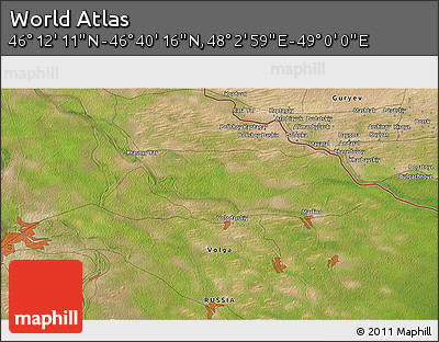 Satellite 3D Map of the Area around 46° 26' 14" N, 48° 31' 29" E