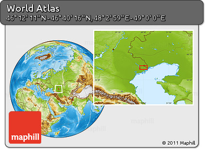 Physical Location Map of the Area around 46° 26' 14" N, 48° 31' 29" E