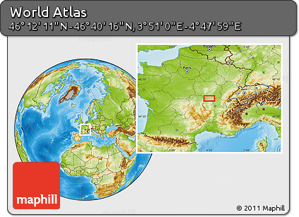 Physical Location Map of the Area around 46° 26' 14" N, 4° 19' 30" E