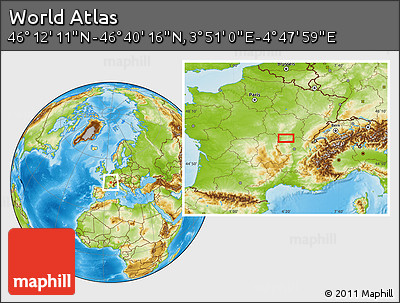 Physical Location Map of the Area around 46° 26' 14" N, 4° 19' 30" E