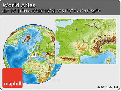 Physical Location Map of the Area around 46° 26' 14" N, 4° 19' 30" E