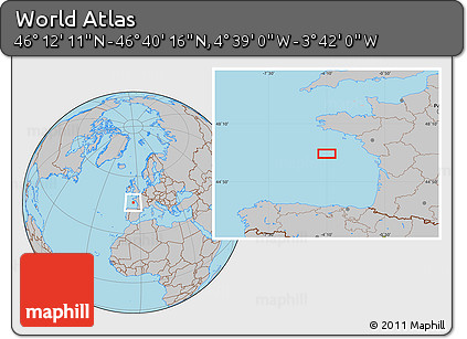 Gray Location Map of the Area around 46° 26' 14" N, 4° 10' 30" W