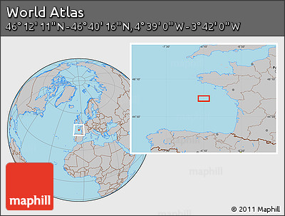 Gray Location Map of the Area around 46° 26' 14" N, 4° 10' 30" W