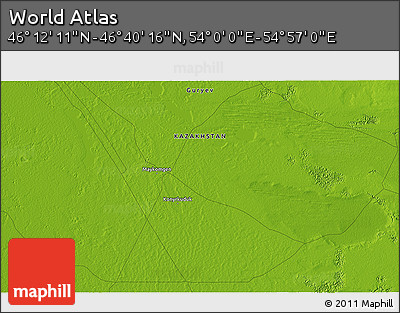 Physical 3D Map of the Area around 46° 26' 14" N, 54° 28' 30" E