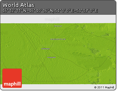 Physical 3D Map of the Area around 46° 26' 14" N, 54° 28' 30" E