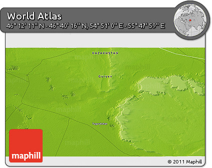 Physical 3D Map of the Area around 46° 26' 14" N, 55° 19' 30" E