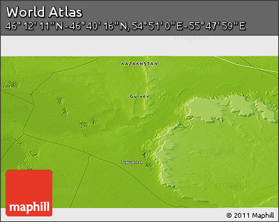 Physical 3D Map of the Area around 46° 26' 14" N, 55° 19' 30" E