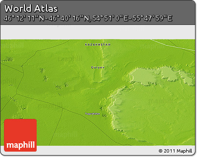 Physical 3D Map of the Area around 46° 26' 14" N, 55° 19' 30" E