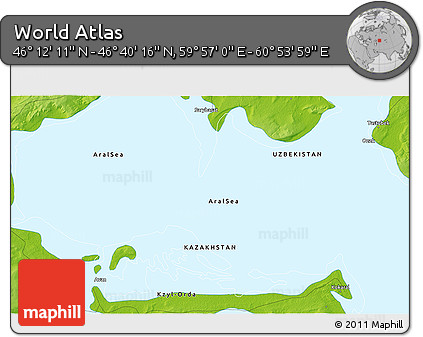 Physical 3D Map of the Area around 46° 26' 14" N, 60° 25' 29" E