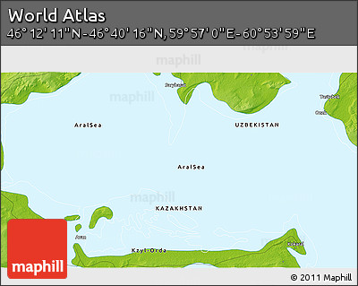 Physical 3D Map of the Area around 46° 26' 14" N, 60° 25' 29" E