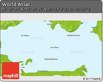Physical 3D Map of the Area around 46° 26' 14" N, 60° 25' 29" E