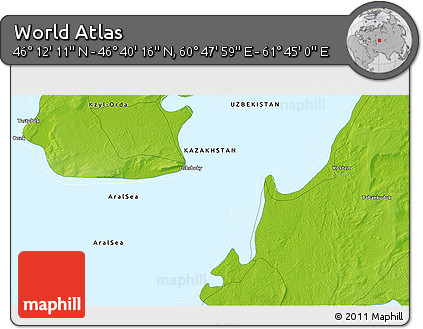 Physical 3D Map of the Area around 46° 26' 14" N, 61° 16' 29" E