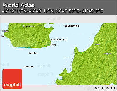 Physical 3D Map of the Area around 46° 26' 14" N, 61° 16' 29" E