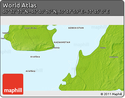 Physical 3D Map of the Area around 46° 26' 14" N, 61° 16' 29" E
