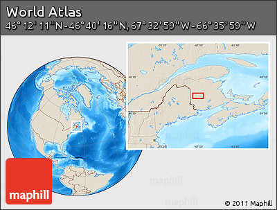 Shaded Relief Location Map of the Area around 46° 26' 14" N, 67° 4' 29" W