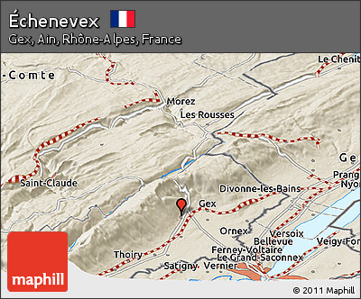 Shaded Relief Panoramic Map of Échenevex